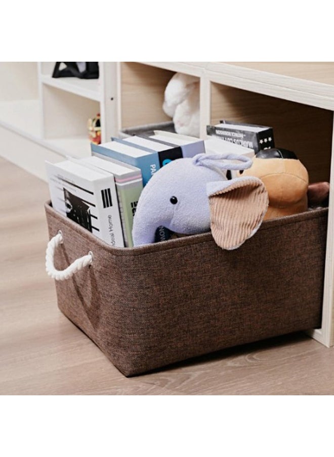 3PCS Collapsible Rectangular Storage Basket with Handles, Storage Bins Organizer Shelf Basket for Organizing Shelves, Closets, Clothes, and Toy (Brown)