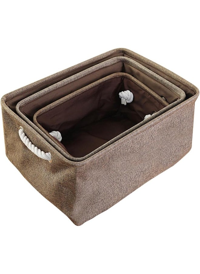 3PCS Collapsible Rectangular Storage Basket with Handles, Storage Bins Organizer Shelf Basket for Organizing Shelves, Closets, Clothes, and Toy (Brown)