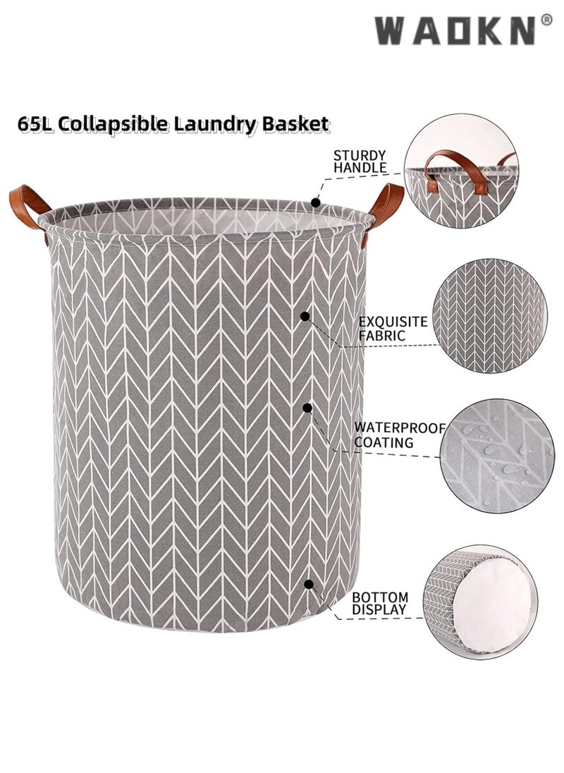 Laundry Baskets Foldable, 65L Waterproof Laundry Basket, Collapsible Laundry Hamper Washing Bin Clothes Bag Organizer Basket, Storage Wash Basket Hamper for Toys Clothes Bedroom