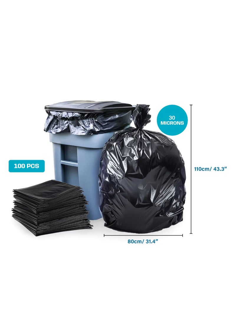 {Pack of 100 Bags} Hi-Care Garbage Bag Black 80x110cm 30 Micron Heavy Duty Oxo Biodegradable Plastic Bag Large Trash Bags Dustbin Bags Waste Bag Office Bag Strong And Durable Bin Bag Garbage Bag Large