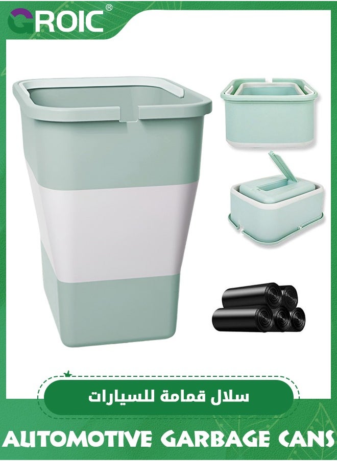 Green Car Trash Can with Lid, Mini Auto Garbage Can Leakproof Vehicle Trash Bin Fits Cup Holder in Console or Door for Automotive Car, Home, Office, Kitchen, Dinning Room