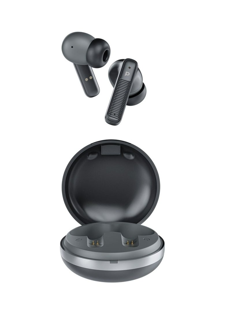 TWS Earbuds with Quad Mic ENC, 6h Playtime, Bluetooth 5.3, 30minutes Charging Time, 10m Transmission Distance, Type-C Port, Smart Touch Control, Wireless Charging - Black