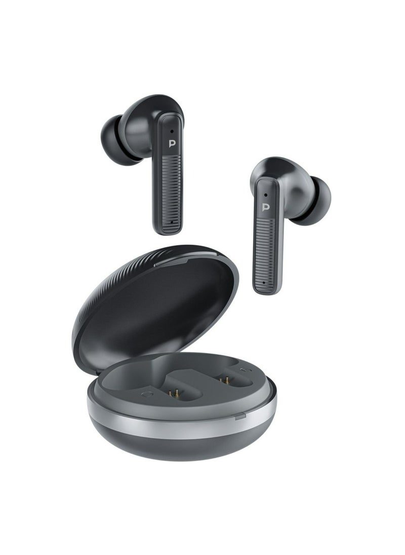 TWS Earbuds with Quad Mic ENC, 6h Playtime, Bluetooth 5.3, 30minutes Charging Time, 10m Transmission Distance, Type-C Port, Smart Touch Control, Wireless Charging - Black