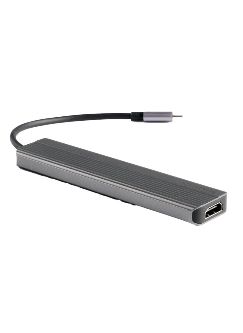 6-in-1 USB-C Hub HDMI Type-C 100W PD USB MicroSD, Ultra HD HDMI Port, Charge & Data - Gray