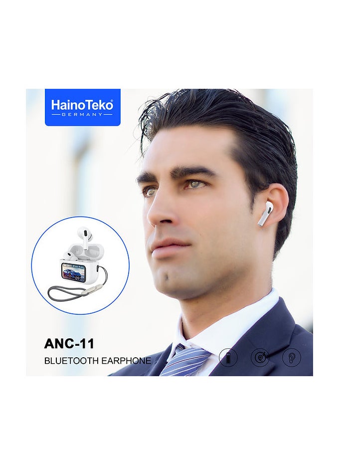 Haino Teko ANC-11 Bluetooth Earphones – Real Active Noise Cancellation, Digital Display, Deep Bass, Clear Microphone, Touch Controls, App Support, Long Battery Life for Android & iOS – Premium Wireless Sound