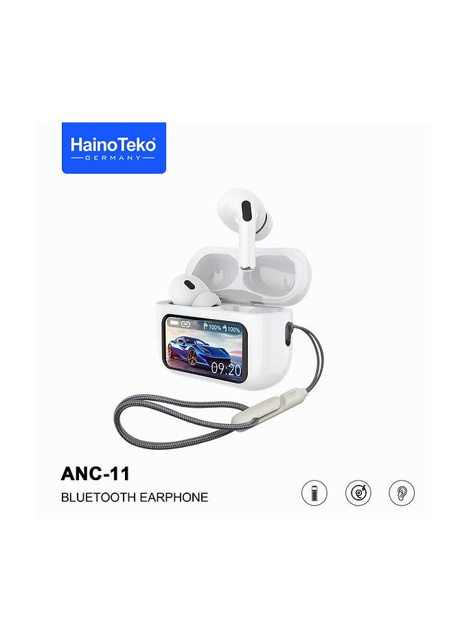 Haino Teko ANC-11 Bluetooth Earphones – Real Active Noise Cancellation, Digital Display, Deep Bass, Clear Microphone, Touch Controls, App Support, Long Battery Life for Android & iOS – Premium Wireless Sound