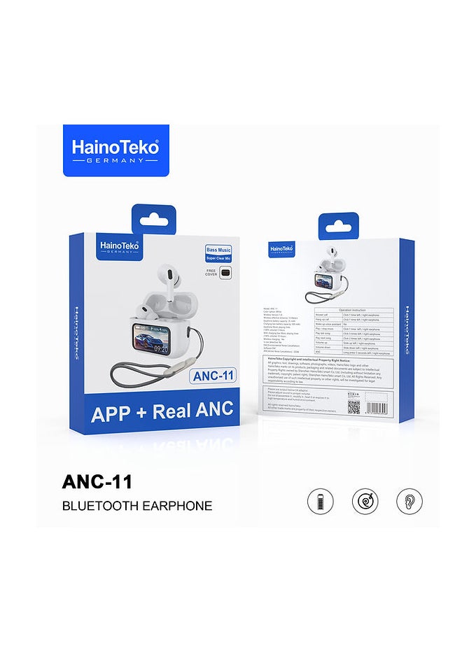 Haino Teko ANC-11 Bluetooth Earphones – Real Active Noise Cancellation, Digital Display, Deep Bass, Clear Microphone, Touch Controls, App Support, Long Battery Life for Android & iOS – Premium Wireless Sound