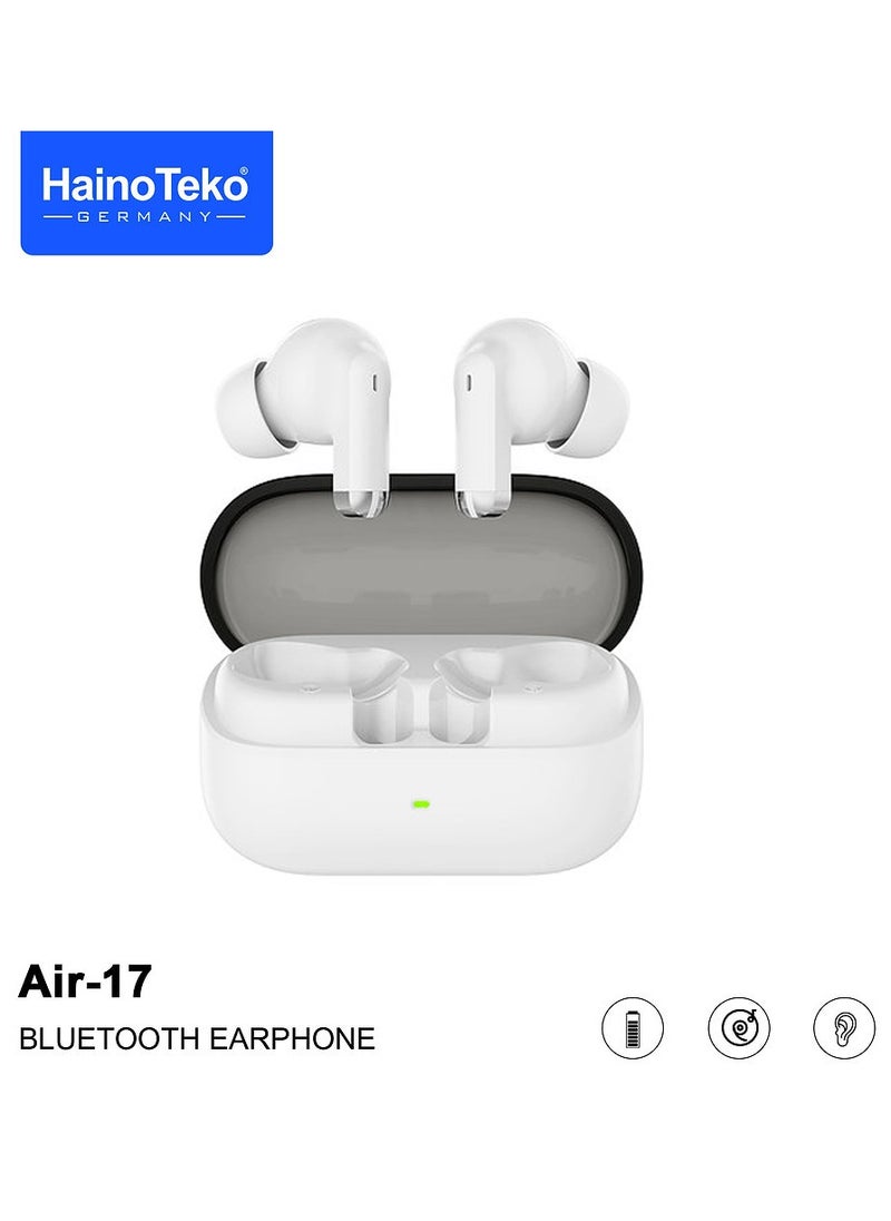 Haino Teko Air-17 True Wireless Earphone Bass Music and Super Clear Mic Designed for Android Mobiles and Tablets White