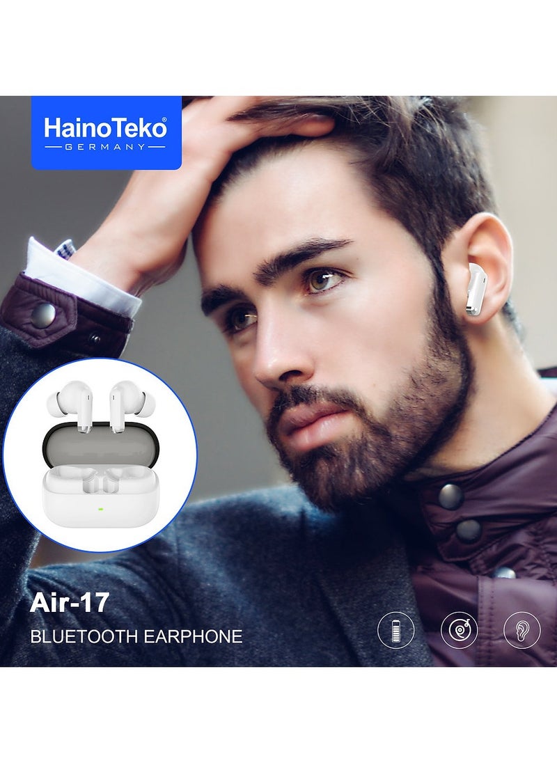 Haino Teko Air-17 True Wireless Earphone Bass Music and Super Clear Mic Designed for Android Mobiles and Tablets White