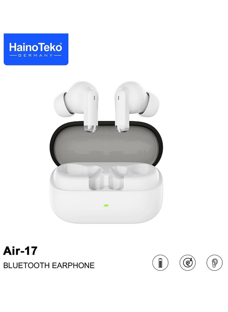 Haino Teko Air-17 True Wireless Earphone Bass Music and Super Clear Mic Designed for iPhone and iPads White