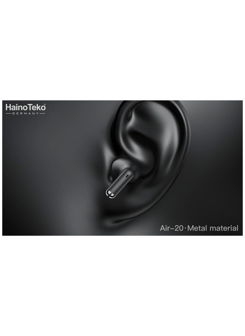 Haino Teko Air-20 Metal Bluetooth Earphones With High Bass Music Technology Super Clear Microphone and Multifunctional Touch Control Compatible with iPhones and iPads Black