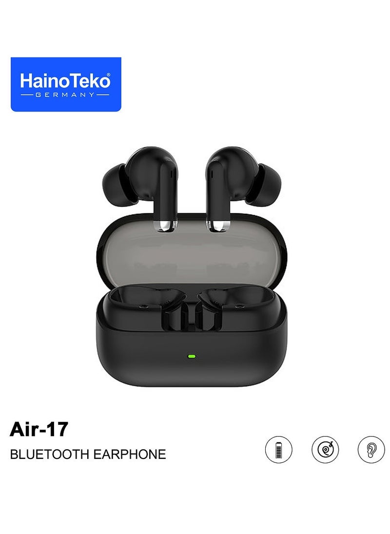 Haino Teko Air-17 True Wireless Earphone Bass Music and Super Clear Mic Designed for iPhone and iPads Black