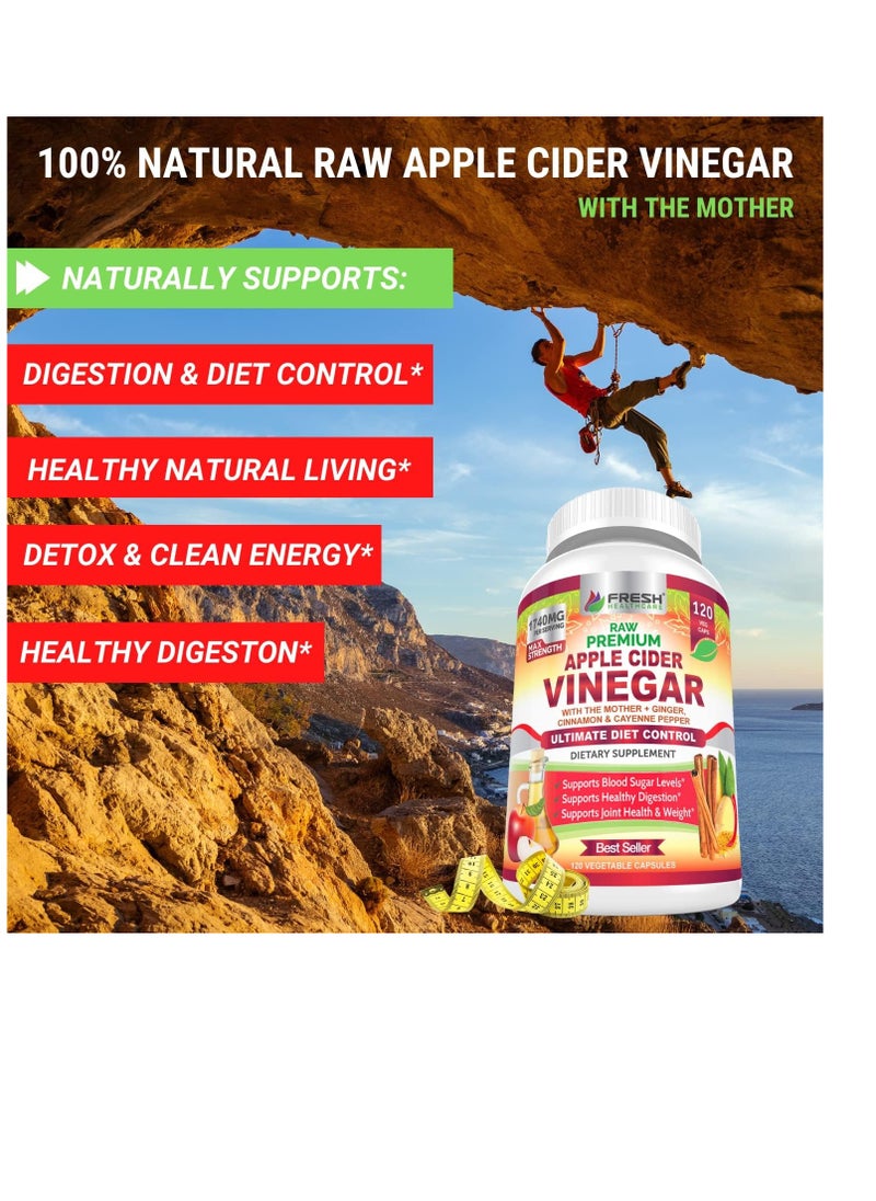 FRESH HEALTHCARE Premium Apple Cider Vinegar Pills Max 1740mg 120 Caps