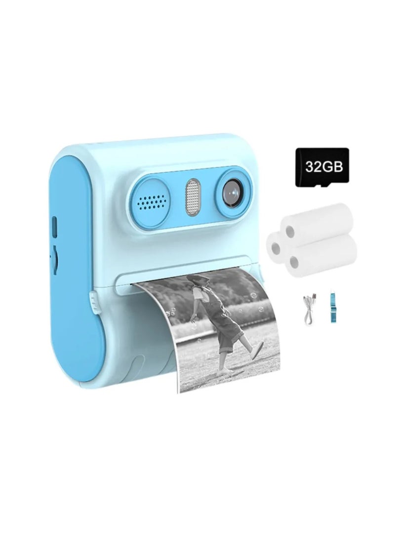 Digital Camera For Kids 46MP Kids Camera With 32GB SD Card Full HD 1080P Cameras Mini Kids Camera With Instant Print Thermal Printer With 3 Thermal Rolls 2.4Inch Eye Protect Screen With Speaker Blue