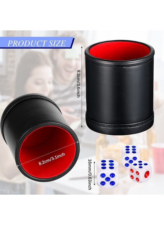 6 Pieces Pu Leather Dice Cups Pu Leather Dice Cup Set, Red Leatherette Felt Lining Quiet Shaker With 30 Dices For Craps Farkle Game