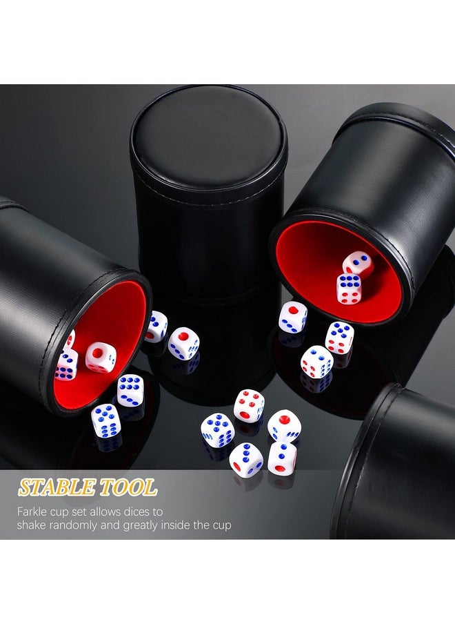 6 Pieces Pu Leather Dice Cups Pu Leather Dice Cup Set, Red Leatherette Felt Lining Quiet Shaker With 30 Dices For Craps Farkle Game