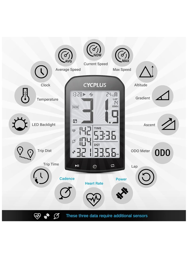 CYCPLUS M1 GPS Bike Computer - Highly Visible Bike Speedometer & Odometer - 2.9