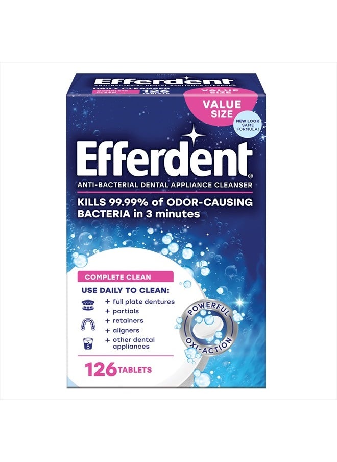 Efferdent Retainer Cleaning Tablets, Denture Cleanser Tablets for Dental Appliances, Complete Clean, 126 Tablets