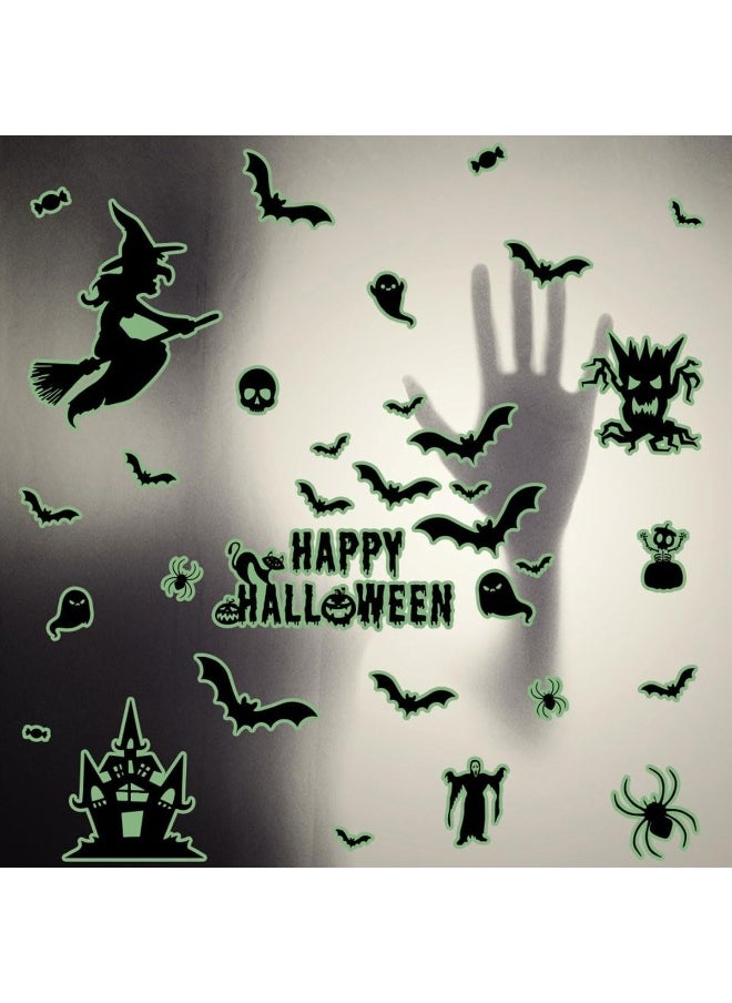 Halloween Green Skull Bat Wall Stickers Glow-In-The-Dark Bats Scary Wall Decals Luminous Halloween Scary Wall Stickers Removable Window Clings For Scary Halloween Theme Party