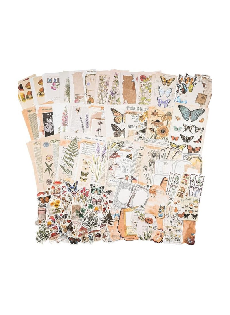 HASTHIP® 200pcs Vintage Scrapbook Supplies Pack for Art Journaling Bullet Junk Journal Planners DIY Paper Stickers Craft Kits Notebook Collage Album Aesthetic Picture