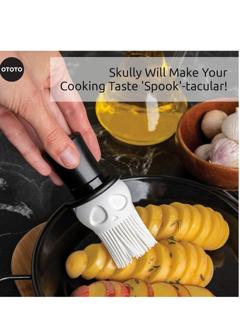 OTOTO Skully Basting Brush - Food Basting Brush for Cooking, Halloween Gifts, Gothic Kitchen Brush, Spooky Gifts, Skull Kitchen Accessories