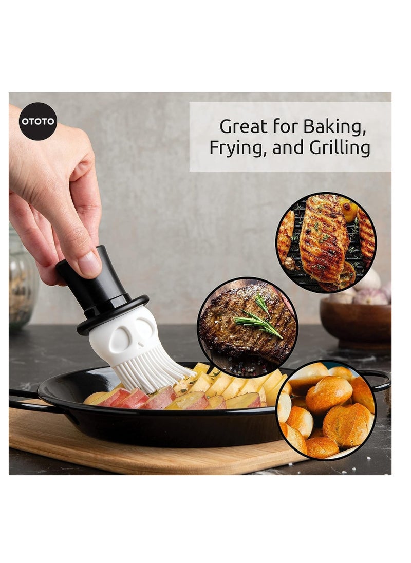 OTOTO Skully Basting Brush - Food Basting Brush for Cooking, Halloween Gifts, Gothic Kitchen Brush, Spooky Gifts, Skull Kitchen Accessories