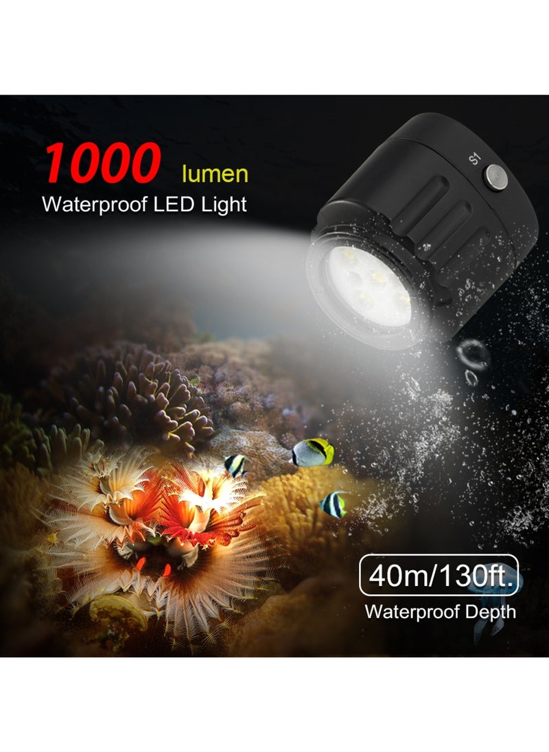 PULUZ 40m Underwater LED Photography Fill Light 1000LM 3.7V/1100mAh Diving Light for GoPro Hero11 Black / HERO10 Black / HERO9 Black /HERO8 / HERO7 /6 /5 /5 Session /4 Session /4 /3+ /3 /2 /1, Insta360 ONE R, DJI Osmo Action and Other Action Cameras