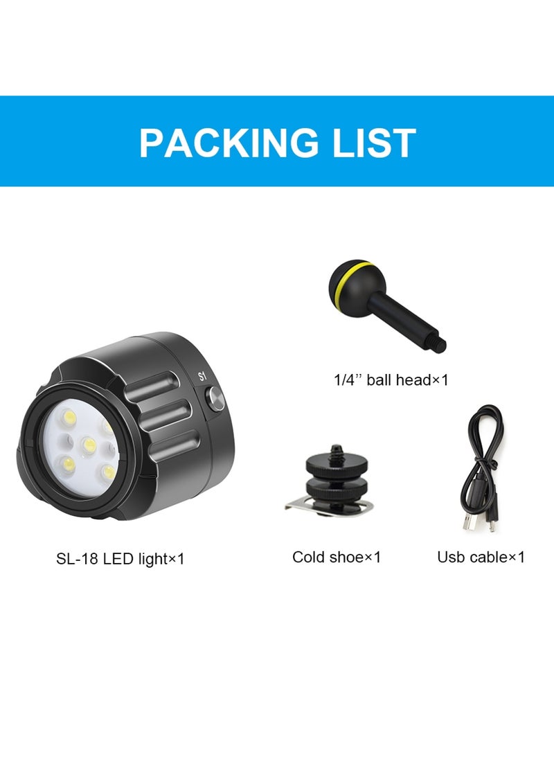 PULUZ 40m Underwater LED Photography Fill Light 1000LM 3.7V/1100mAh Diving Light for GoPro Hero11 Black / HERO10 Black / HERO9 Black /HERO8 / HERO7 /6 /5 /5 Session /4 Session /4 /3+ /3 /2 /1, Insta360 ONE R, DJI Osmo Action and Other Action Cameras