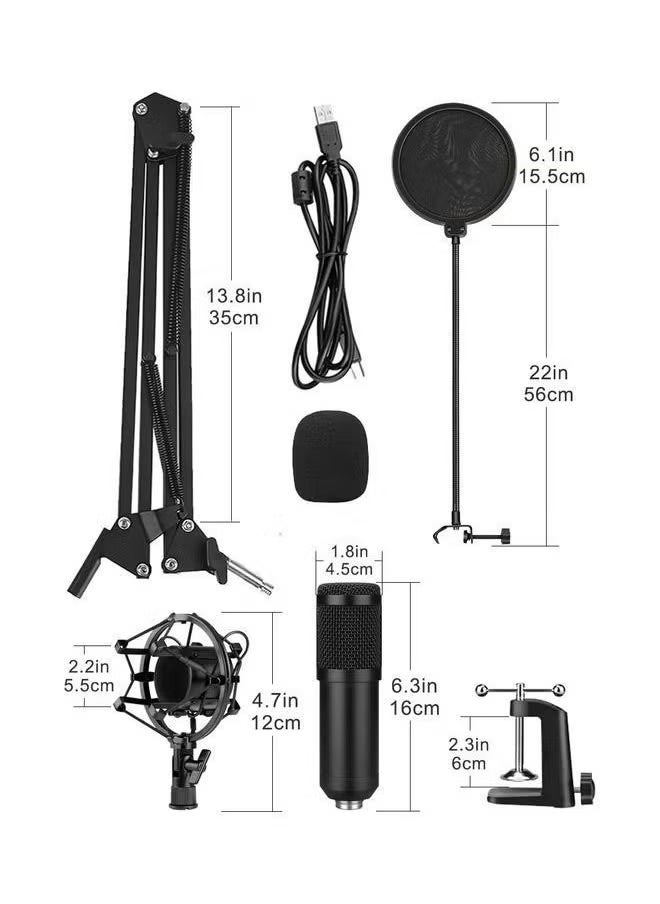 USB Condenser Microphone Kit Plug and Play Streaming Podcast PC Mic With Sound Card Boom Arm Shock Mount Pop Filter Professional Recording Microphone For Youtuber