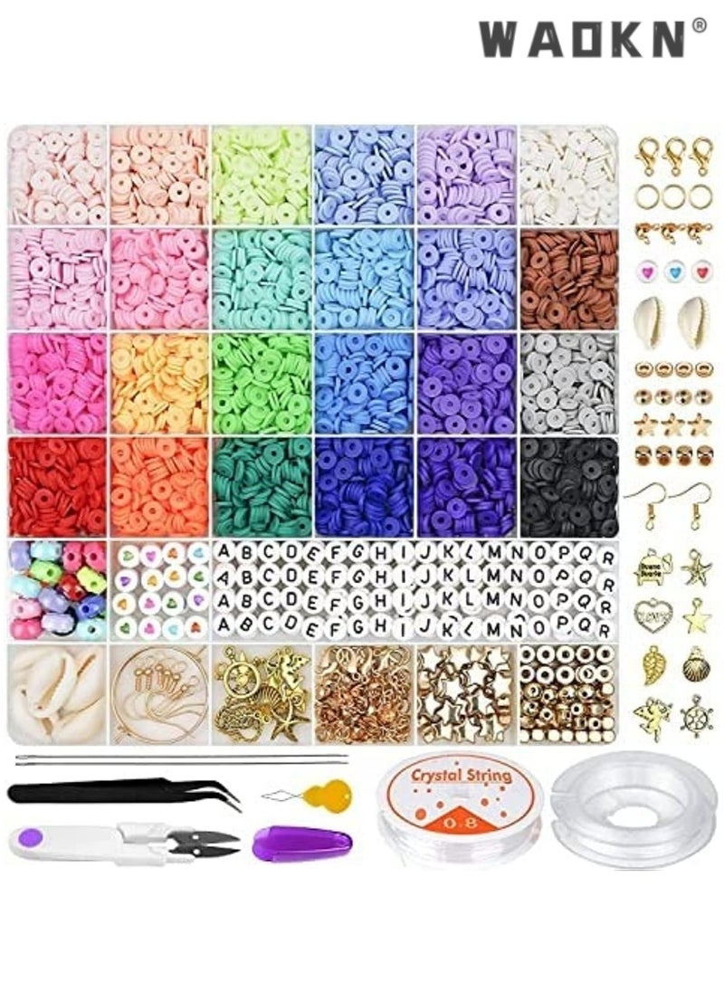 Clay Beads Kit - Create Vibrant Friendship Bracelets with 24 Colors and Charms for Teen Girls - Perfect for Jewelry Making and Craft Gifts (6000)