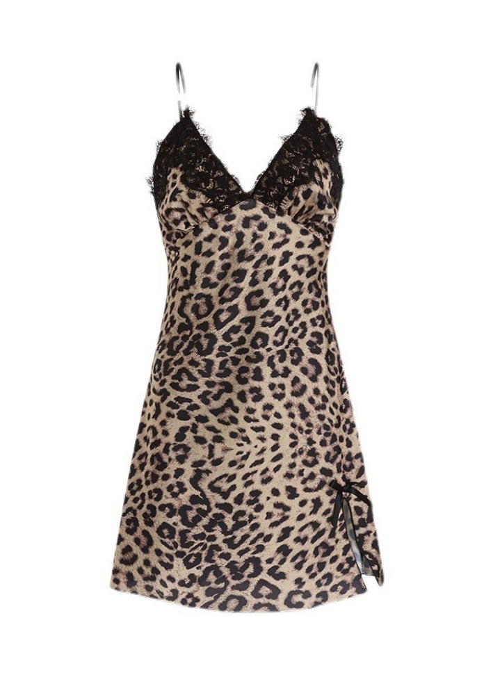 Leopard Printed Padded Breathable Nightgown Dress Nighty