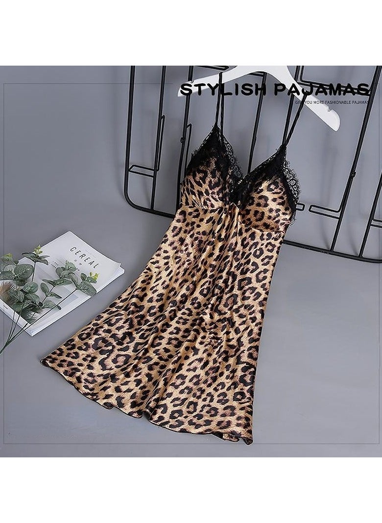 Leopard Printed Padded Breathable Nightgown Dress Nighty