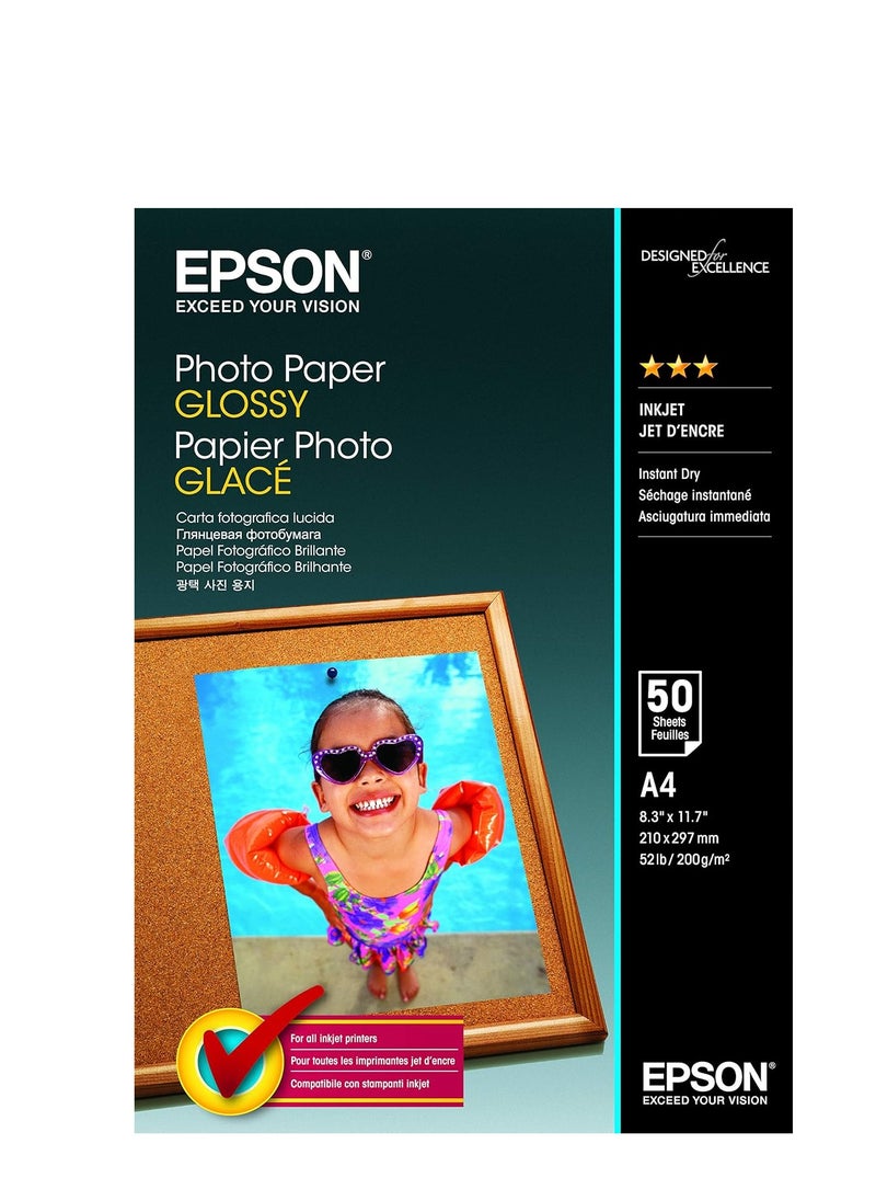 Epson C13S042539 A4 Photo Paper Pack of 50, Pink, 235G404, 50 Sheets