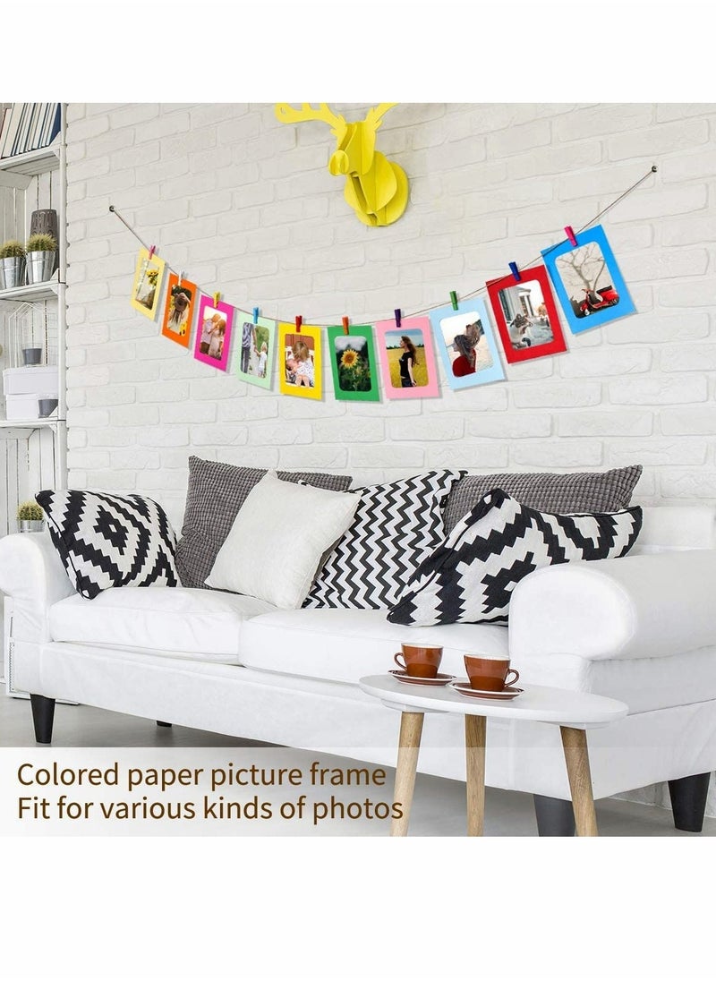 Paper Picture Frames, 10 Pieces Colorful DIY Creative Retro Kraft Paper Polaroid Films Hanging Album Frame with Wood Clips and Jute T, for Home School Office Wall Decoration (4x6 inch)