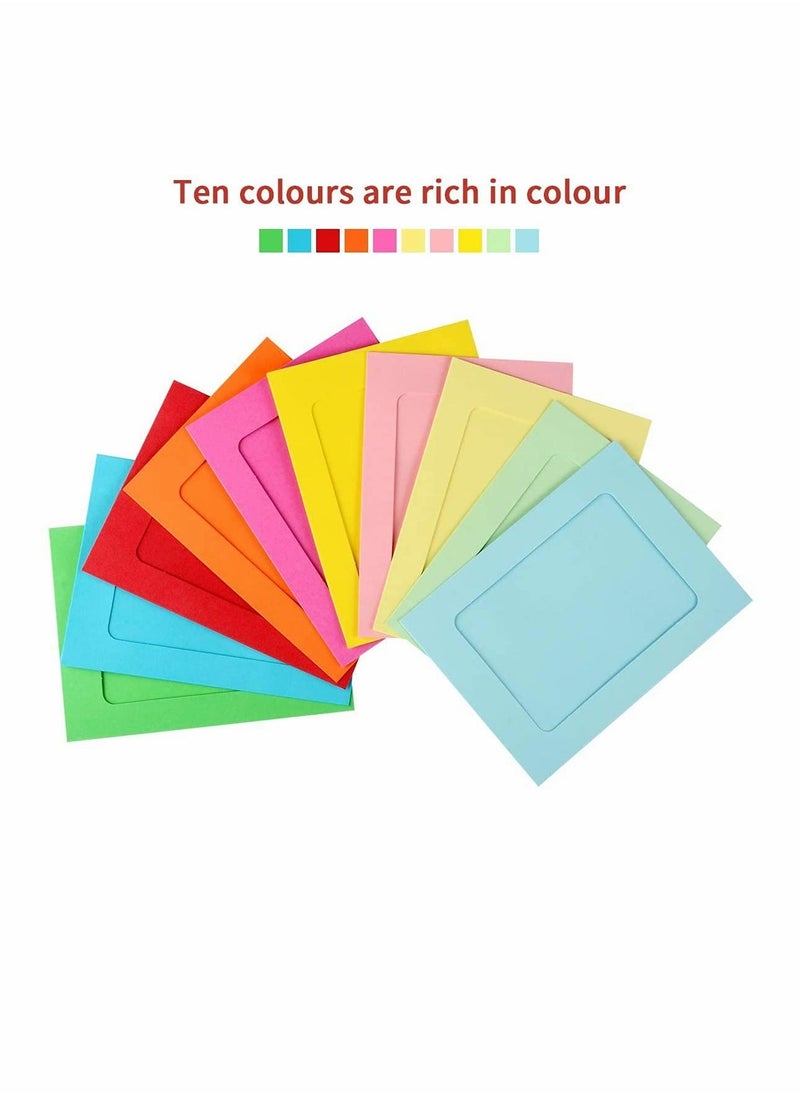 Paper Picture Frames, 10 Pieces Colorful DIY Creative Retro Kraft Paper Polaroid Films Hanging Album Frame with Wood Clips and Jute T, for Home School Office Wall Decoration (4x6 inch)