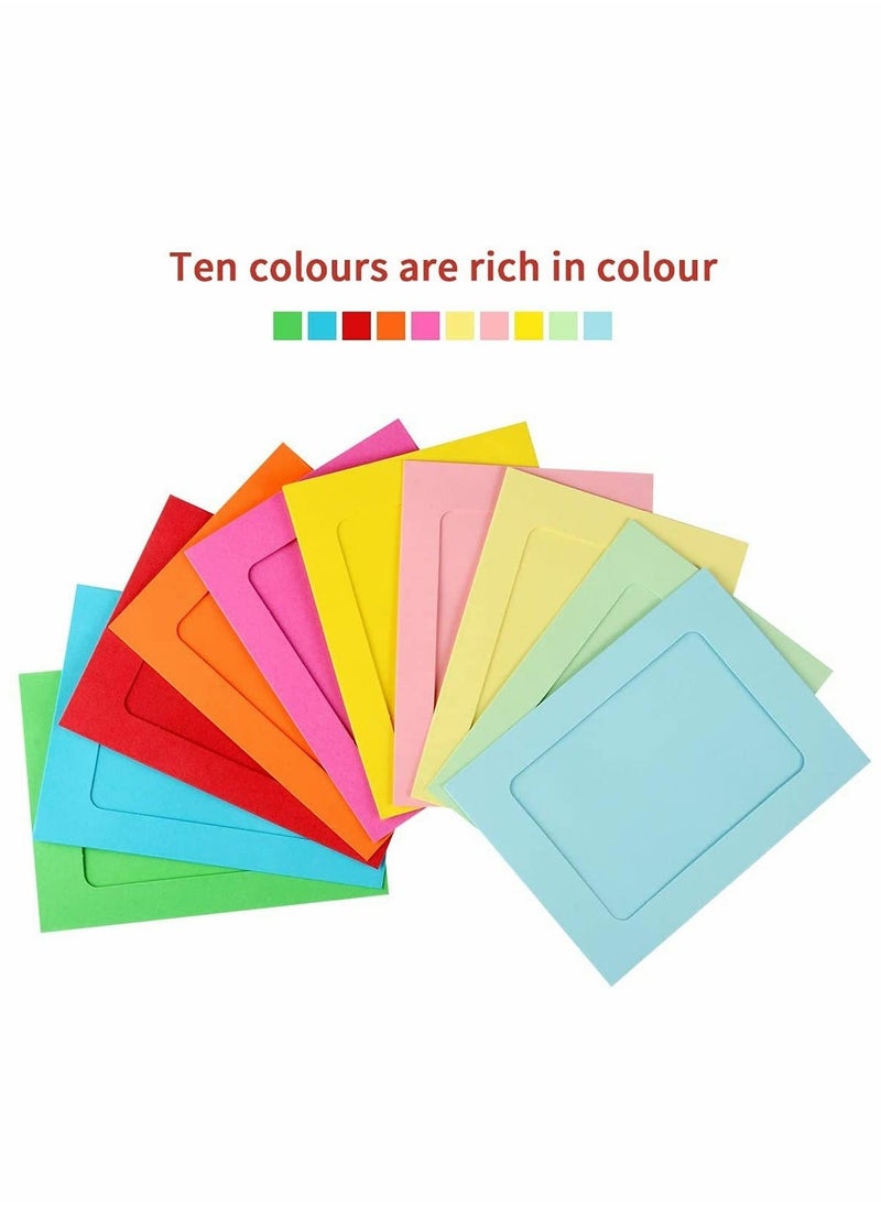 Paper Picture Frames, 10 Pieces Colorful DIY Creative Retro Kraft Paper Polaroid Films Hanging Album Frame with Wood Clips and Jute T, for Home School Office Wall Decoration (4x6 inch)