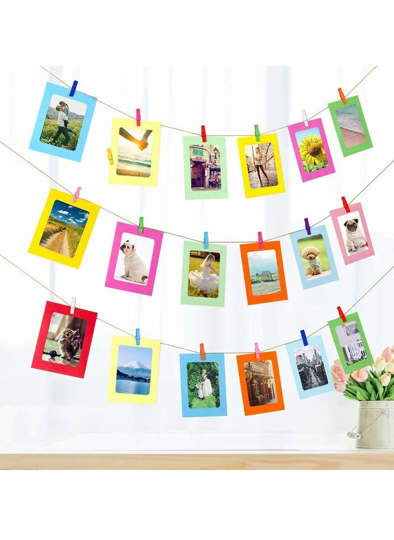 Paper Picture Frames, 10 Pieces Colorful DIY Creative Retro Kraft Paper Polaroid Films Hanging Album Frame with Wood Clips and Jute T, for Home School Office Wall Decoration (4x6 inch)