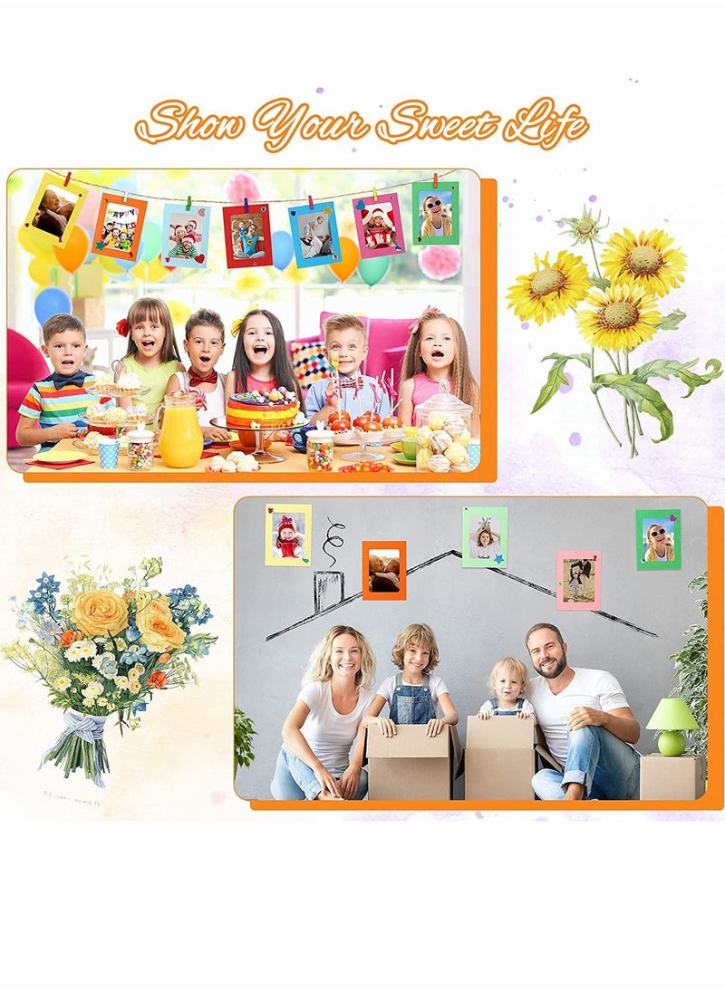 Paper Picture Frames, 10 Pieces Colorful DIY Creative Retro Kraft Paper Polaroid Films Hanging Album Frame with Wood Clips and Jute T, for Home School Office Wall Decoration (4x6 inch)