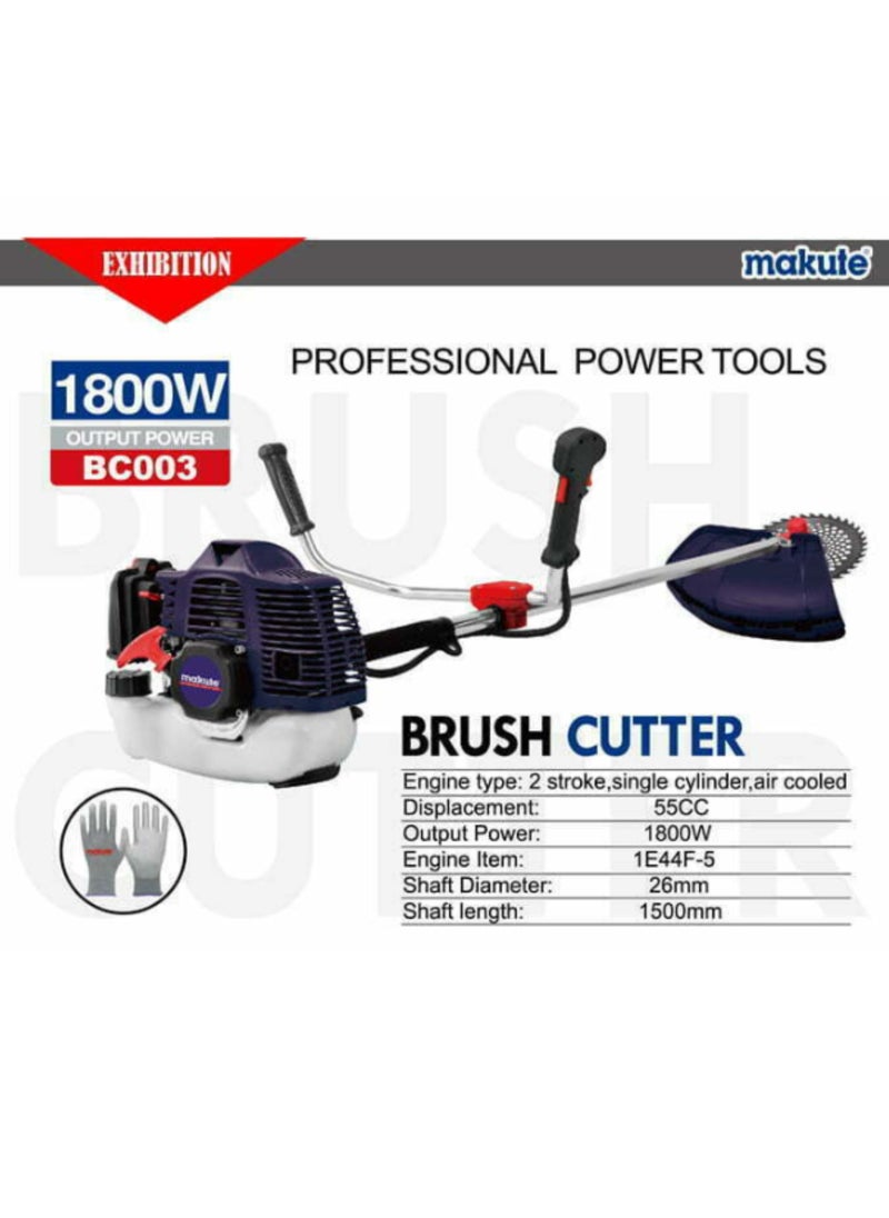 Gasoline Grass Trimmer, 52CC 2-Stroke Brush Cutter, 1800W Heavy-Duty Lawn Tool with 26mm Shaft, Professional Grass Cutter for Gardens, Lawns, Farms, and Parks, BC003
