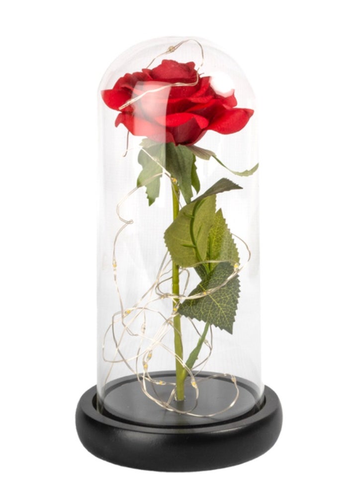 Beauty and The Beast Rose - Enchanted Red Silk Rose in Glass Dome with LED Light - Romantic Rose Kit - for Best Gifts Special Day, Girlfriend, Wedding Anniversary, Birthday etc.