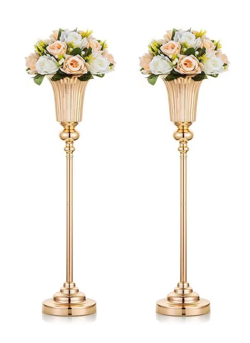 Gold Trumpet Vase Wedding Centerpieces (2Pcs) – 58cm High Geometric Flower Stands for Birthday, Aisle, Dining Room, and Party Decorations