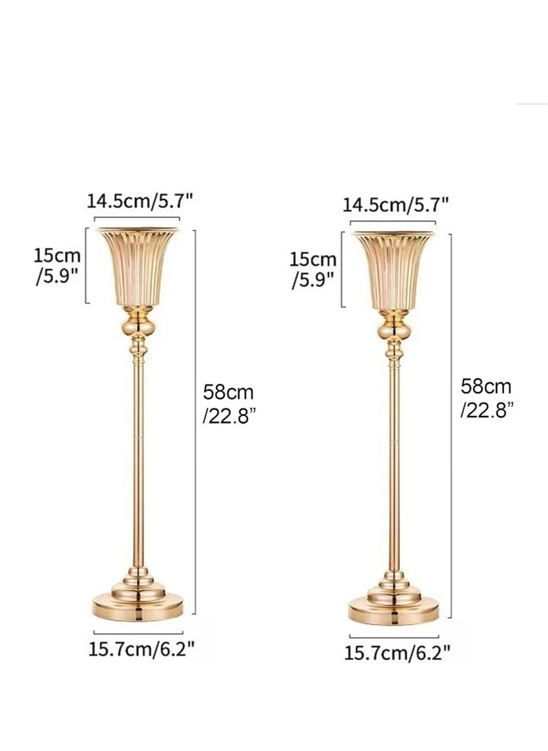 Gold Trumpet Vase Wedding Centerpieces (2Pcs) – 58cm High Geometric Flower Stands for Birthday, Aisle, Dining Room, and Party Decorations