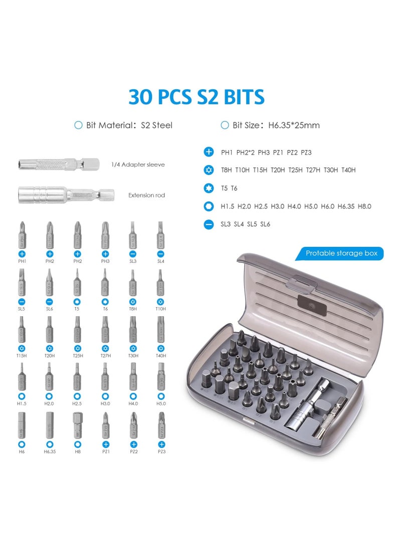 Portable Professional Cordless Screwdriver 35 in 1 Electric Screwdriver with 30 Bits Precision Power Screwdriver Set Power Repair Kit with LED Lights for Laptop Camera Household Appliances(black)