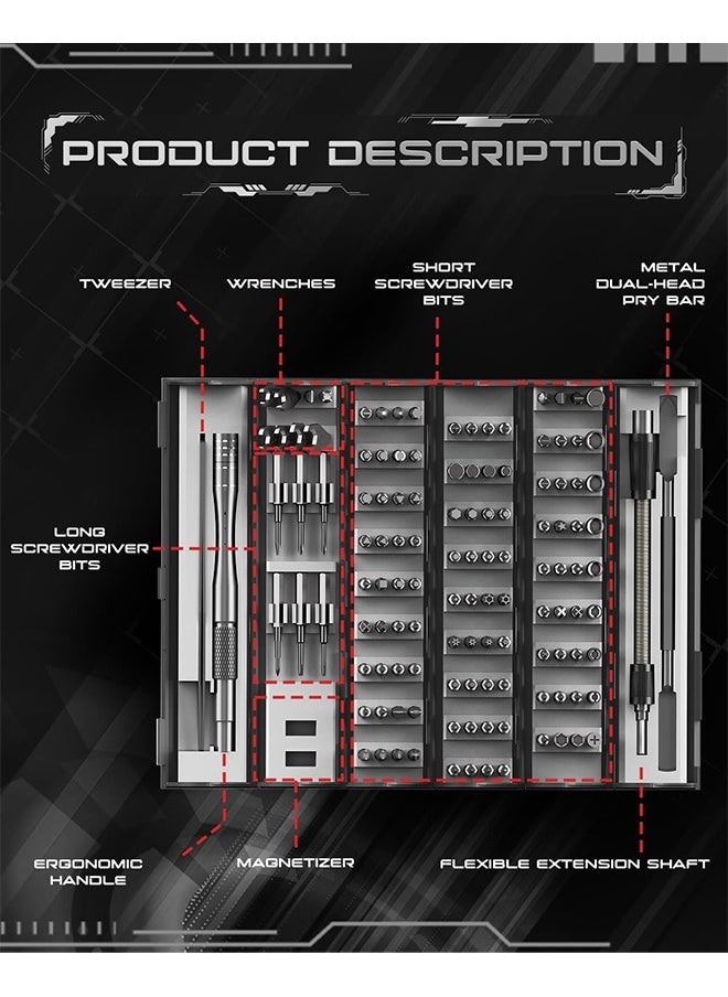 128 in 1 Electronics Precision Screwdriver Set, Professional Magnetic Repair Tool Kit with 122 Bits for Computer, PC, iPhone, Laptop, Game Console, Watch, Xbox, PS5, MacBook, Ring Doorbell