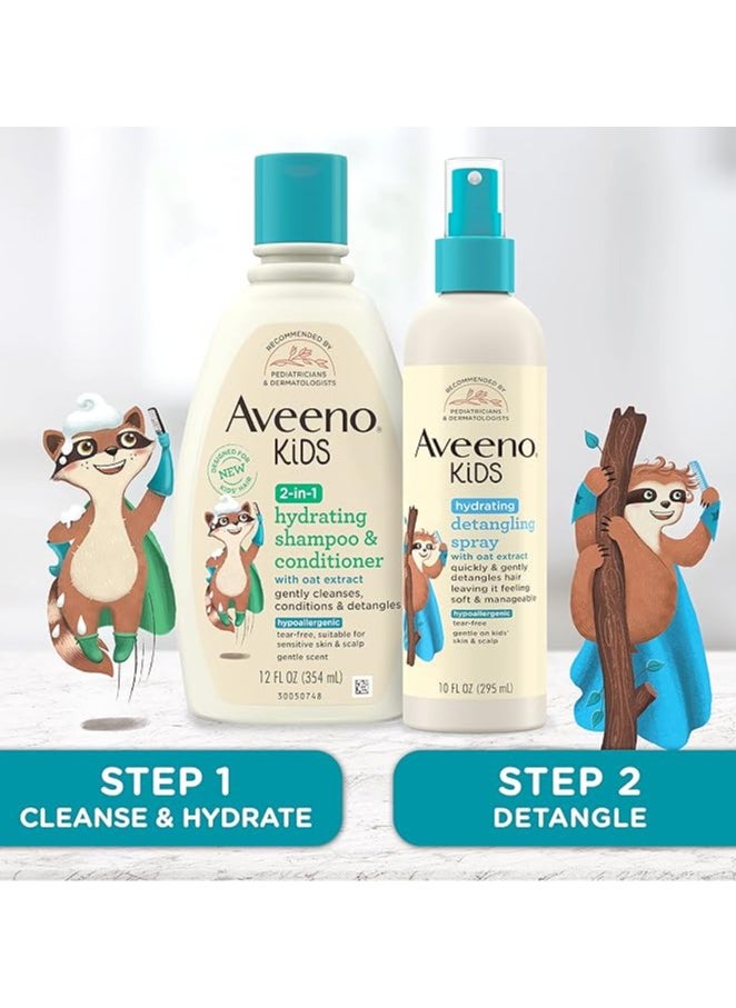 Aveeno Kids Hydrating Detangling Spray with Oat Extract, Quickly & Gently Detangles Kids' Hair, Tear-Free & Suitable for Skin & Scalp, Light Fragrance, Hypoallergenic, 10 fl. Oz