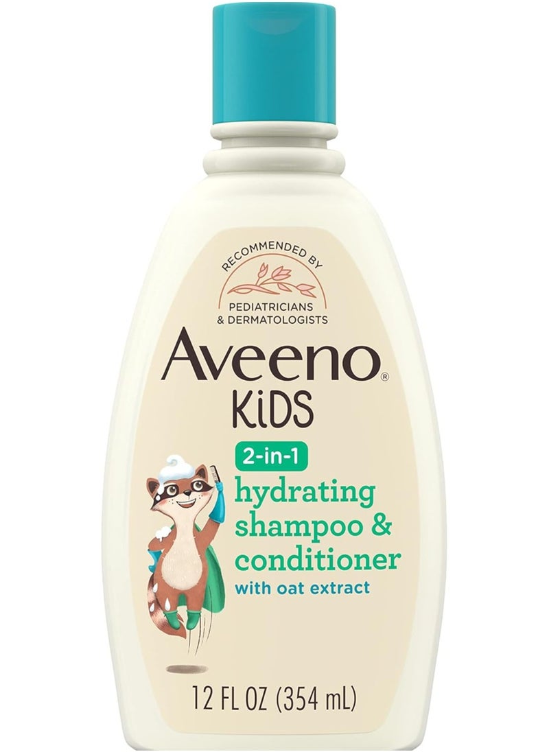 Aveeno Kids 2-in-1 Hydrating Shampoo & Conditioner, Gently Cleanses, Conditions & Detangles Kids Hair, Formulated With Oat Extract, For Sensitive Skin & Scalp, Hypoallergenic, 12 fl. oz