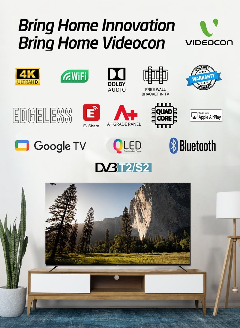 85 inch Edgeless QLED 4K UHD Official Google TV + JVC 5.1Ch Soundbar With Wireless Subwoofer Combo E85QLGT1100+TH-N430B Black