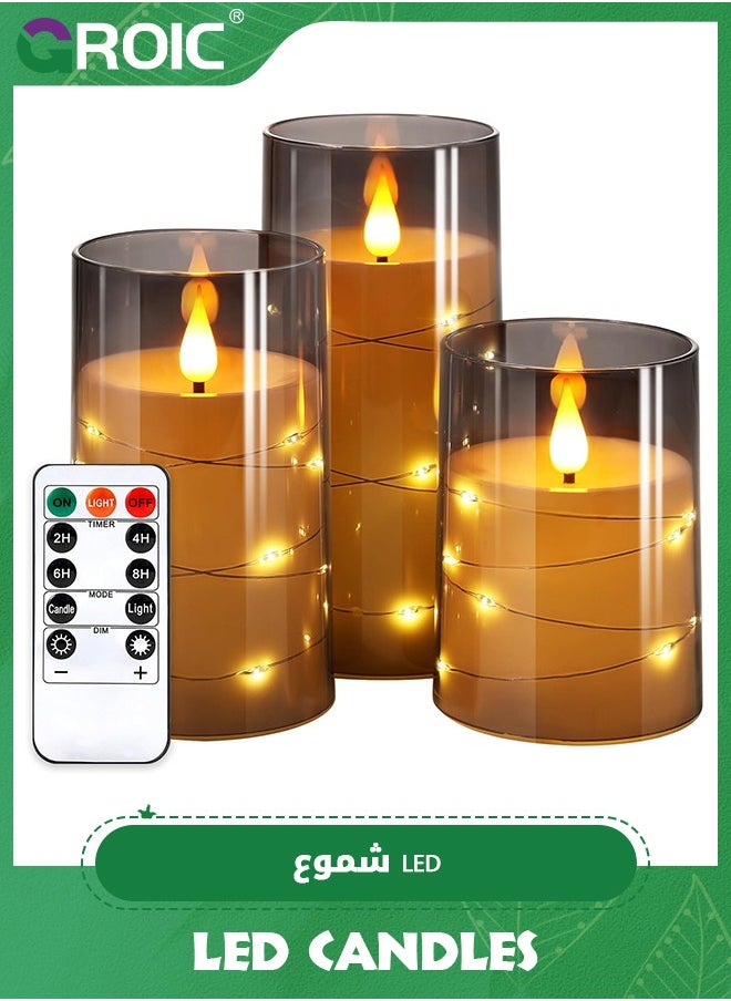 3 Pcs Flameless LED Candles with Remote Timer,Flickering Flameless Candles for Romantic Ambiance and Home Decoration Stable Acrylic Shell,Embedded String Lights LED Candles