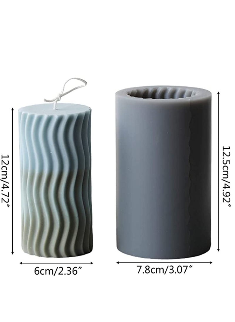 3D Cylinder Stripe Wave Candle Mold Silicone Clay Soap Mould for Making Beeswax Gift Home Decor Random Color Delivery