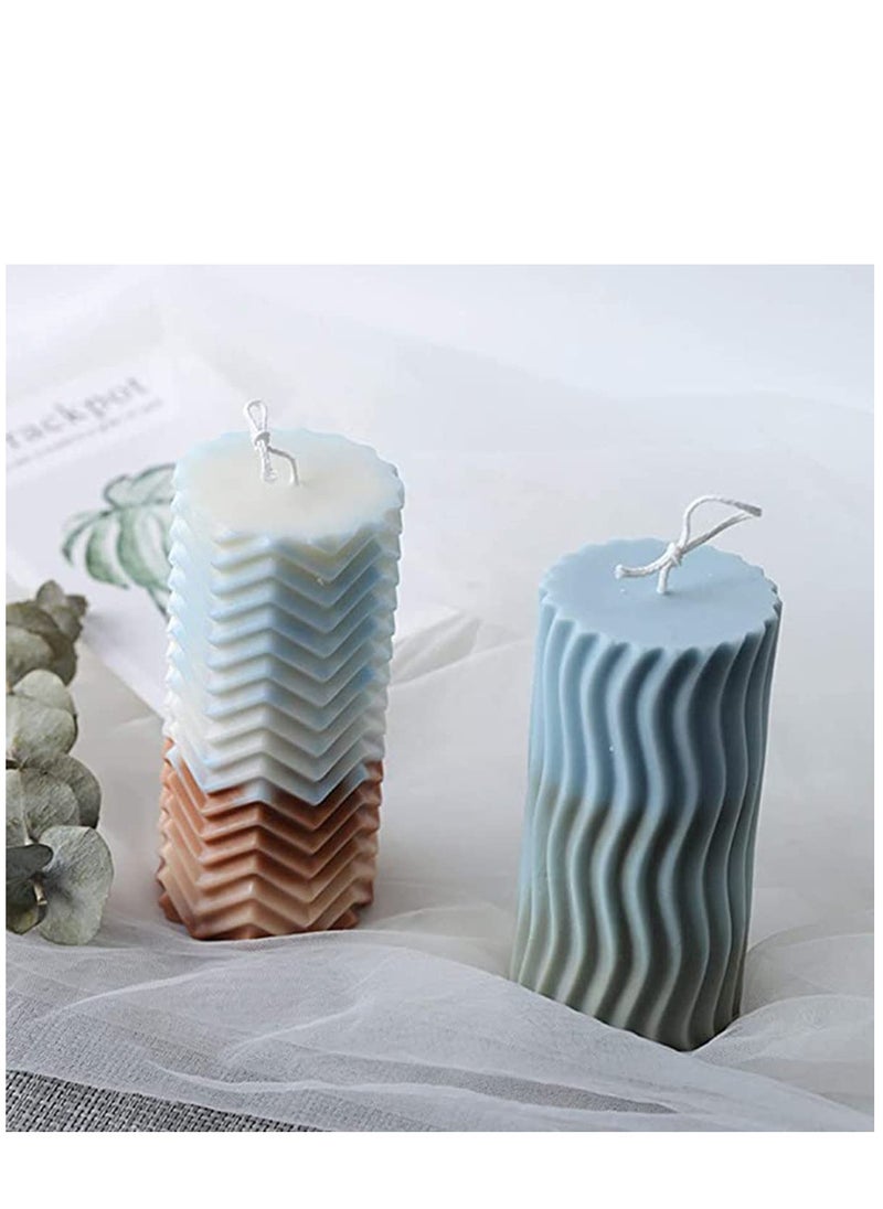 3D Cylinder Stripe Wave Candle Mold Silicone Clay Soap Mould for Making Beeswax Gift Home Decor Random Color Delivery